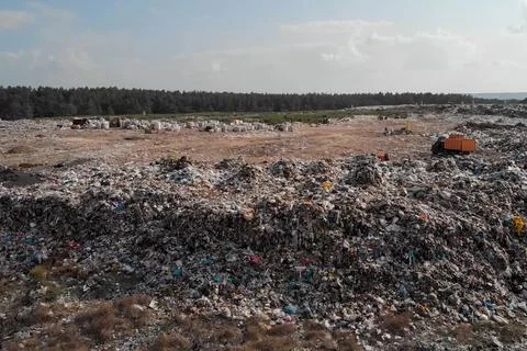 Garbage dump, top view of trash. Landfill. Stock Photos