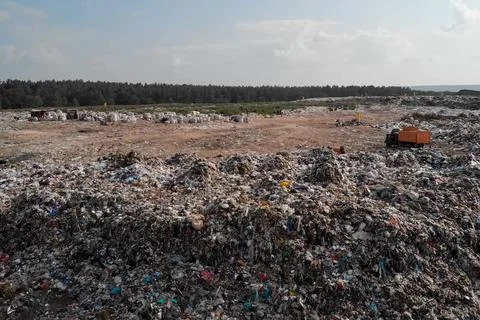 Garbage dump, top view of trash. Landfill. Stock Photos