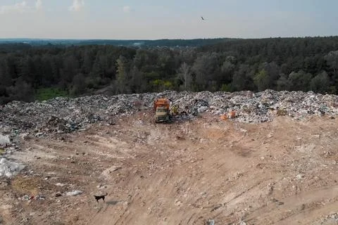 Garbage dump, top view of trash. Landfill. Stock Photos