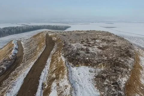 Garbage dump, top view of trash. Landfill. Stock Photos