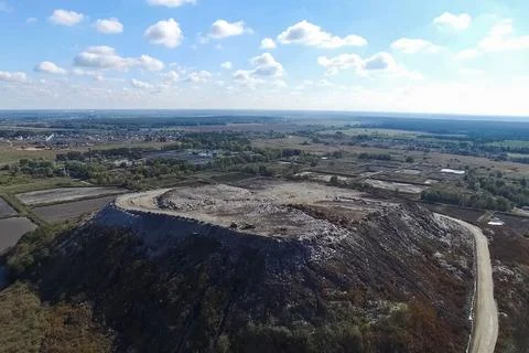 Garbage dump, top view of trash. Landfill. Stock Photos