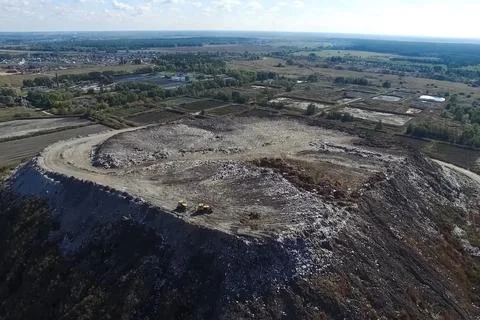 Garbage dump, top view of trash. Landfill. Stock Photos