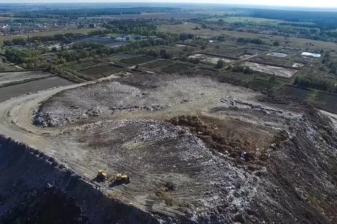 Garbage dump, top view of trash. Landfill. Stock Photos