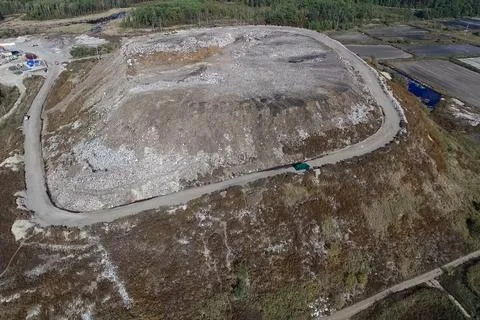 Garbage dump, top view of trash. Landfill. Stock Photos