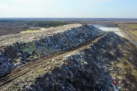 Garbage dump, top view of trash. Landfill. Stock Photos