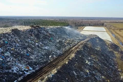 Garbage dump, top view of trash. Landfill. Stock Photos