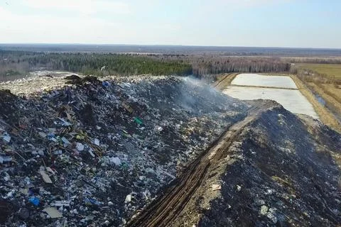 Garbage dump, top view of trash. Landfill. Stock Photos