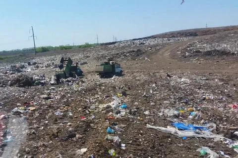 Garbage dump, top view of trash. Landfill. Stock Photos