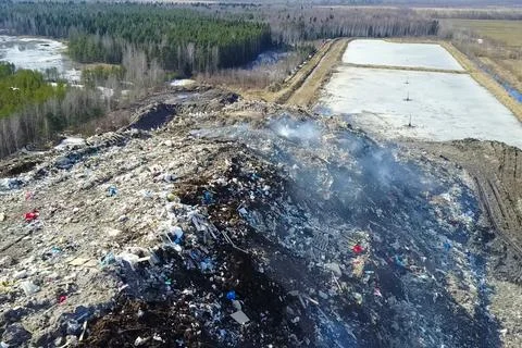 Garbage dump, top view of trash. Landfill. Stock Photos