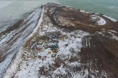 Garbage dump, top view of trash. Landfill. Stock Photos