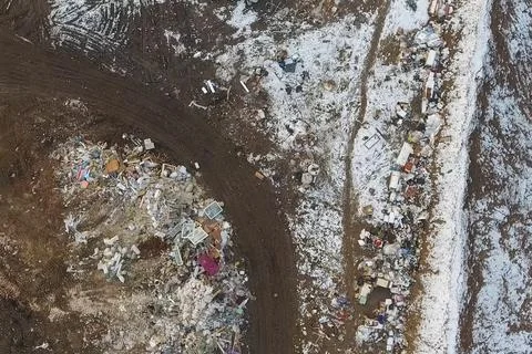 Garbage dump, top view of trash. Landfill. Foto stock