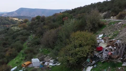 Garbage dump trash rubbish aerial drone footage Stockbeeldmateriaal 226983640