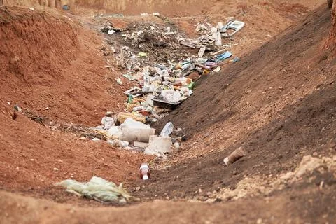 Garbage At Dumping Ground. plastic pollution Stock Photos