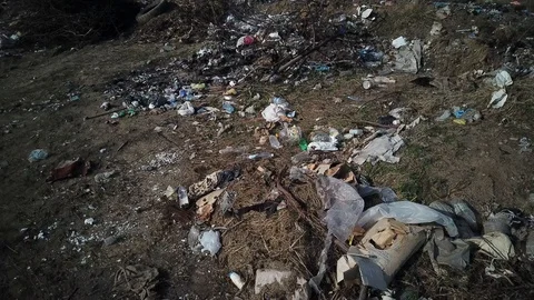 Garbage dump.Plastic bottles and plastic bags, environmental pollution Stock Footage 126664173