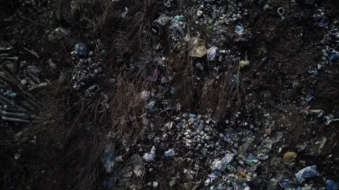 Garbage dump.Plastic bottles and plastic bags, environmental pollution.Top wiev Stock Footage 126664237