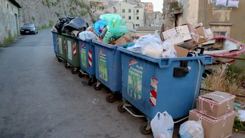 Garbage Dumpsters, Old town of Corfu city, capital of Corfu Island, Greece Stock Footage 198157217