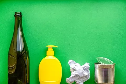 Garbage, ecology, garbage sorting concept - layout of waste sorting into 4 types Stock Photos