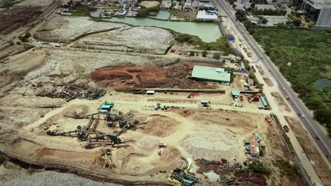 Garbage Filtration And Sorting Unit Operating Next To A Busy Road Vídeo Stock 341462464