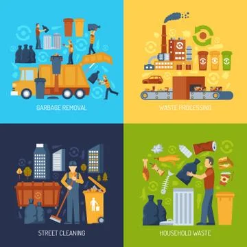 Garbage Flat Concept 스톡 일러스트