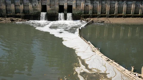 Garbage floating and polluting on water surface Stock Footage 113296056