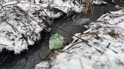 Garbage Floating in Lake and Stream Water Pollution Stock Footage 329319563