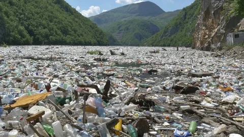 Garbage floating in a lake Stock-Footage 83397125