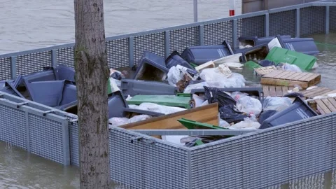 Garbage Floating in Paris Seine River Stock Footage 217359952
