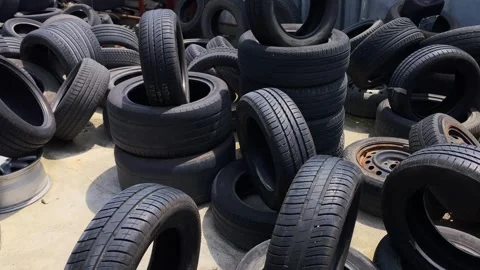 Garbage heaps of car tires Stock Footage 243201381
