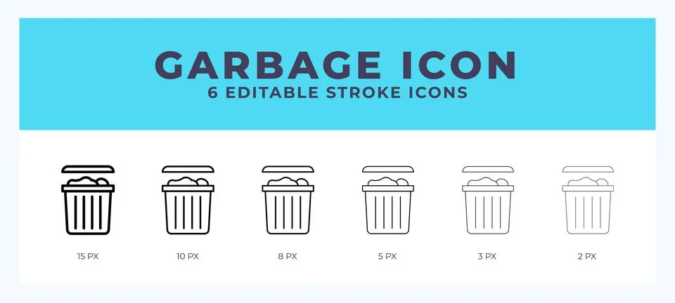 Garbage icon with different stroke. Editable stroke. Vector illustration. Stock Illustration