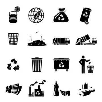 Garbage Icons Black Stock-Illustration