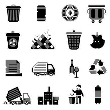 Garbage Icons Black Illustrazione stock