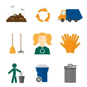 Garbage icons flat Illustrazione stock