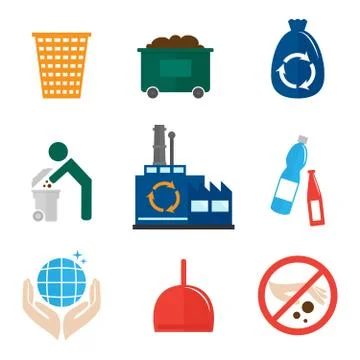 Garbage icons flat Stock-Illustration
