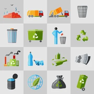 Garbage icons flat Stock-Illustration