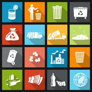 Garbage icons flat Stock-Illustration
