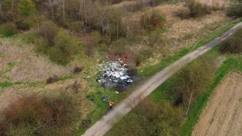 Garbage landfill in the autumn forest Stock Footage 170778378