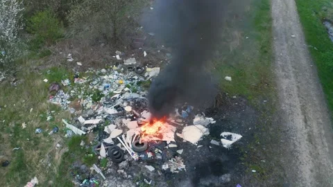 Garbage landfill in the autumn forest Stock Footage 170778484