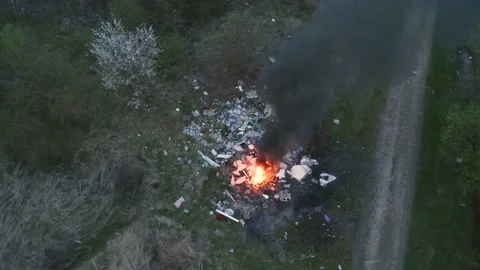 Garbage landfill in the autumn forest Stock Footage 170778499