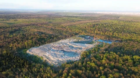 Garbage landfill in the autumn forest Stock Footage 170778684