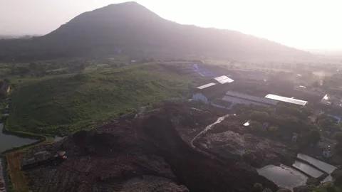 Garbage landfill, solid waste management, composting facility with solar power Stock Footage 318728450