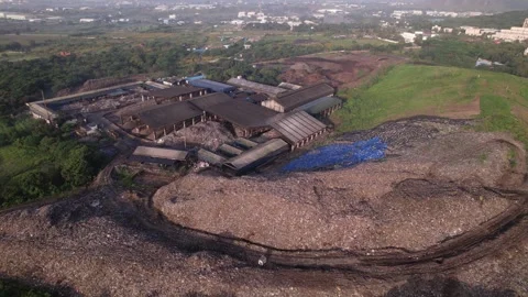 Garbage landfill with solid waste management, composting facility and solar Stock Footage 318728526