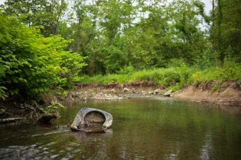 Garbage left behind in a creek. Stock Photos
