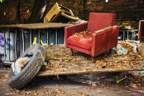 Garbage left on the street Stock Photos