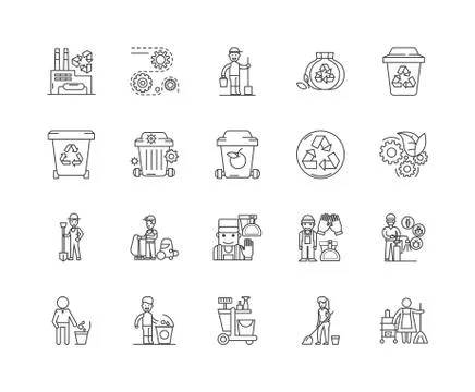 Garbage line icons, signs, vector set, outline illustration concept Stock Illustration