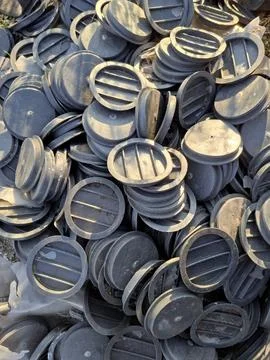 Garbage made of black plastic at the junkyard Foto stock