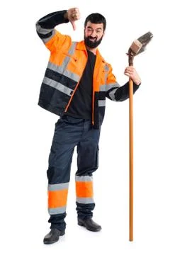 Garbage man doing bad signal Foto stock