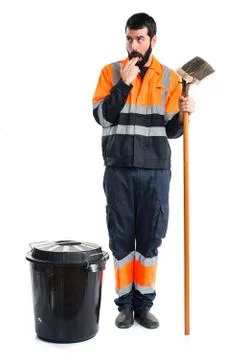 Garbage man doing vomiting gesture Stock Photos