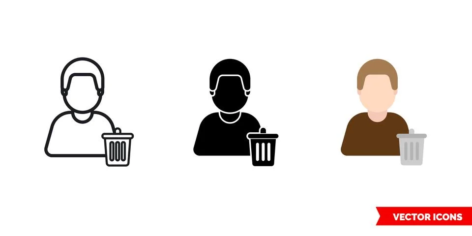 Garbage man icon of 3 types color, black and white, outline. Isolated vector  Stock Illustration