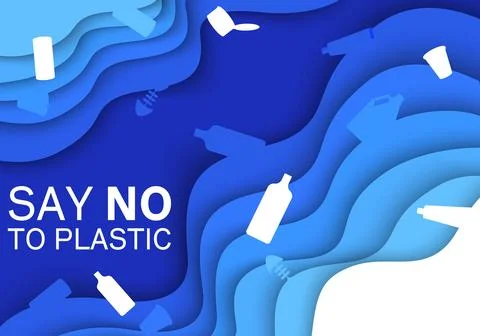 Garbage in the ocean. Water pollution. plastic in water. Waste in the ocean Stock Illustration