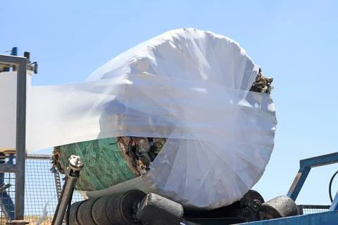 Garbage packing machine in landfill Foto stock